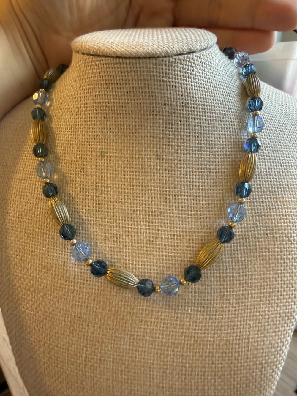 Napier Blue Crystal and Gold Bead Strand Necklace